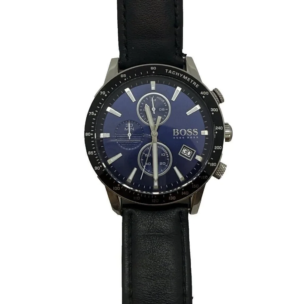 Hugo Boss Men's Watch Stainless Steel HB2841272912 Blue Multi Dial Face Leather